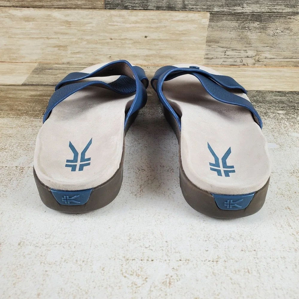 Kuru Breeze Womens Slide Sandals Sz 9 W Mineral Blue Faded Brown Leather Slip On
